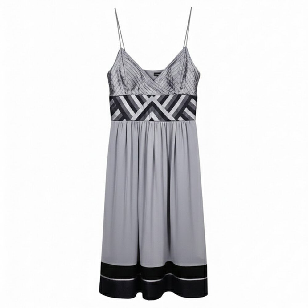 Eliza J Gray and Black Spaghetti-Strap Midi Dress